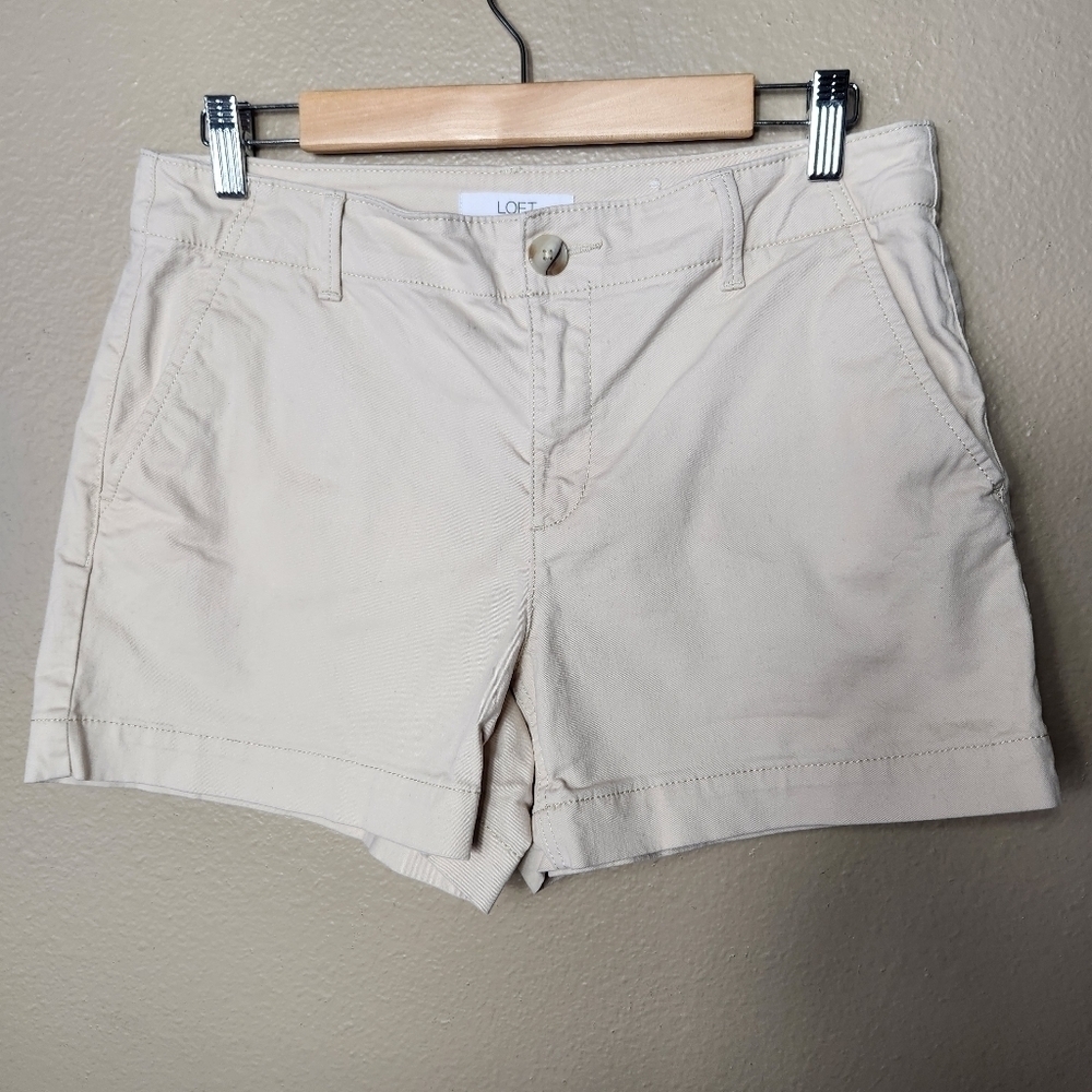 Loft Womens Tan The Washed Twill 4" Short-Size 6